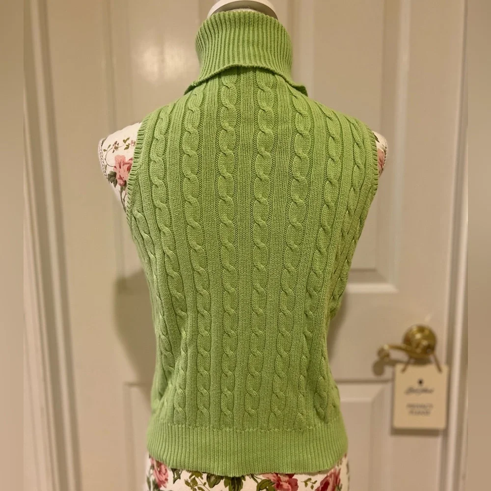Ralph Lauren lime green cable knit polo sleeveless turtleneck sweater - M - Picture 2 of 9
